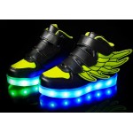 Светящиеся кроссовки с LED подсветкой детские 1199, цвет Черный с желтыми крыльями