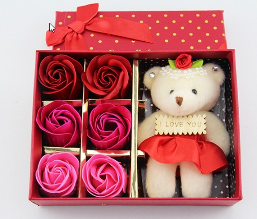Сувенирное мыло Цветок Розы + медвежонок