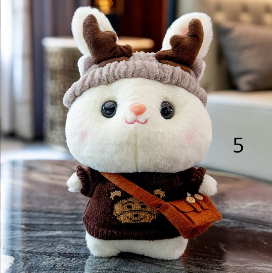 Мягкая игрушка Кролик-талисман с сумкой в свитере + головной убор 30см